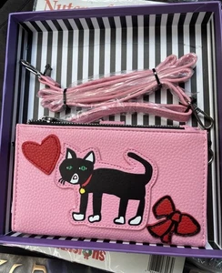 New  Marc Tetro Black Cat Crossbody Wristlet Wallet Pink Purse - Picture 1 of 4