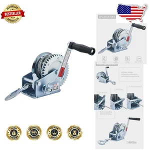 Portable 1600lbs Hand Winch, 32ft Cable, Corrosion Resistant, Comfortable Handle - Picture 1 of 8