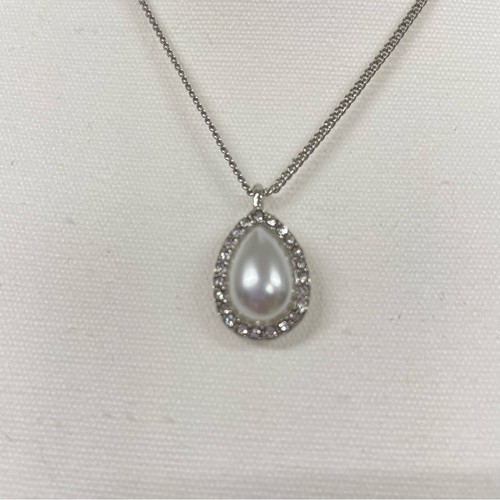 Givenchy Collana a goccia di perle finte tono argento gioielli strass