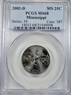 2002-D PCGS MS68 Mississippi State Quarter Business Strike 25C Flag - Image 1 of 4