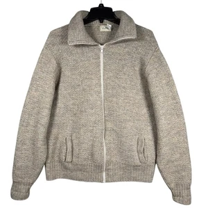 Vintage LL Bean Full Zip Sweater 100% Virgin Wool Jacket Mens Medium Beige 70s - Picture 1 of 9