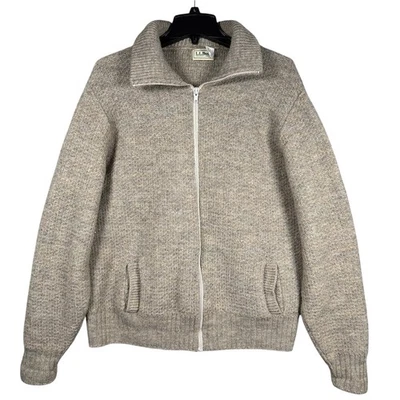 Vintage LL Bean Full Zip Sweater 100% Virgin Wool Jacket Mens Medium Beige 70s - Image 1 of 4