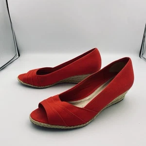 Coach And Four Louise Espadrille Wedge Red Canvas Peep Toe Shoes US Women’s 8.5 - Picture 1 of 10