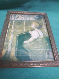 vtg/antique 1920's Lithograph Art "SPRING SONG" Blind Girl by Simon Glucklich - Picture 1 of 5