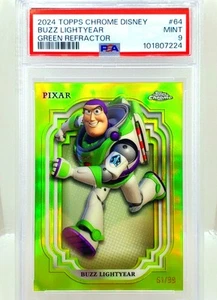 2024 Topps Chrome Disney Buzz Lightyear Green Refractor 61/99 PSA MINT 9 SP - Picture 1 of 2
