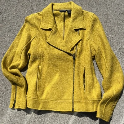 Chaqueta Blazer Tahari Moto Lana Hervida Diseño Asimétrico Chartreuse Pequeña Foto 1 de 4