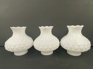 Hurricane Lamp shade White Cased Glass 2 7/8" FITTER Quilted Vintage GWTW Set 3 - Picture 1 of 10