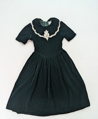 Peaches n Cream Vintage 80s 90s Girl's Dress Size 14 Green Velvet - Image 1 of 4