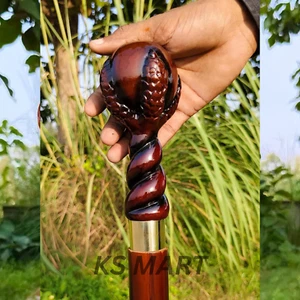KS MART Handmade Wooden Walking Stick – Eagle Ball Handle – Hand-Carved 36-Inch - Picture 1 of 6