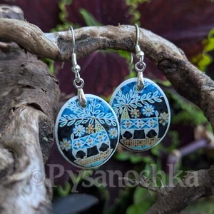 Pysanka earrings. Ostrich Shell. Easter egg style. Pysanky Hand Made by Halyna - Picture 1 of 8