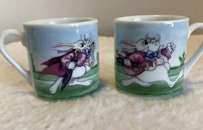 2 Alice In Wonderland Cafe Demitasse Cup Rabbit 2010 Paul Cardew  England  2” Ht - Image 1 of 4
