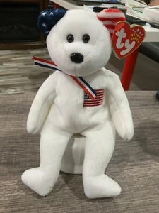 TY BEANIE BABIES TEDDY BEAR AMERICA WHITE - Picture 1 of 5