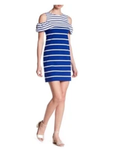 Vince Camuto Blue & White Striped Mini Dress, Cold Shoulder Women’s Size 2 - Picture 1 of 5