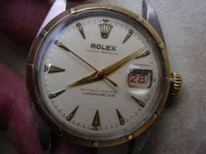 RARE 14K/SS Rolex Big Bubbleback Ovettone 6305, 36 mm, 1953 Mfg. - Picture 1 of 10