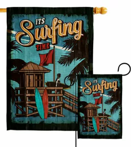 Surfing Time Garden Flag Beach Coastal Decorative Small Gift Yard House Banner - Picture 1 of 17