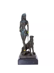 Bronze Figur Skulptur Cleopatra mit Panther auf Marmorsockel H: 27 cm (9417) - Bild 1 von 4