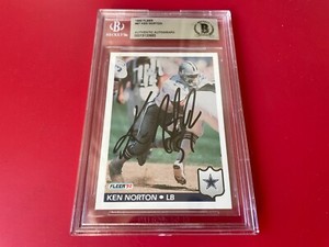 Ken Norton Cowboys 1992 Fleer Card Signed Auto Beckett BAS Slabbed