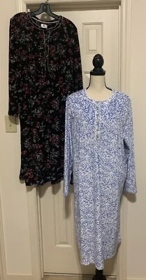 2 X Aria Floral Fleece Size XL (16-18) Long Night Gowns Women's Blue White Black - Image 1 of 4
