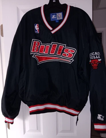 Starter Chicago Bulls NBA Pullover V Neck Black/Red Jacket Men's  L Vintage Cover