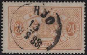 (TV04609) Svezia 1874 Servizio, stemma  cifra 24 ore  giallo arancio (N°8A)usato