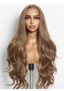 26 Inch Chocolate Brown Put On Go Glueless Loose Wave Wig, Human Hair Synthetic - Picture 1 of 14