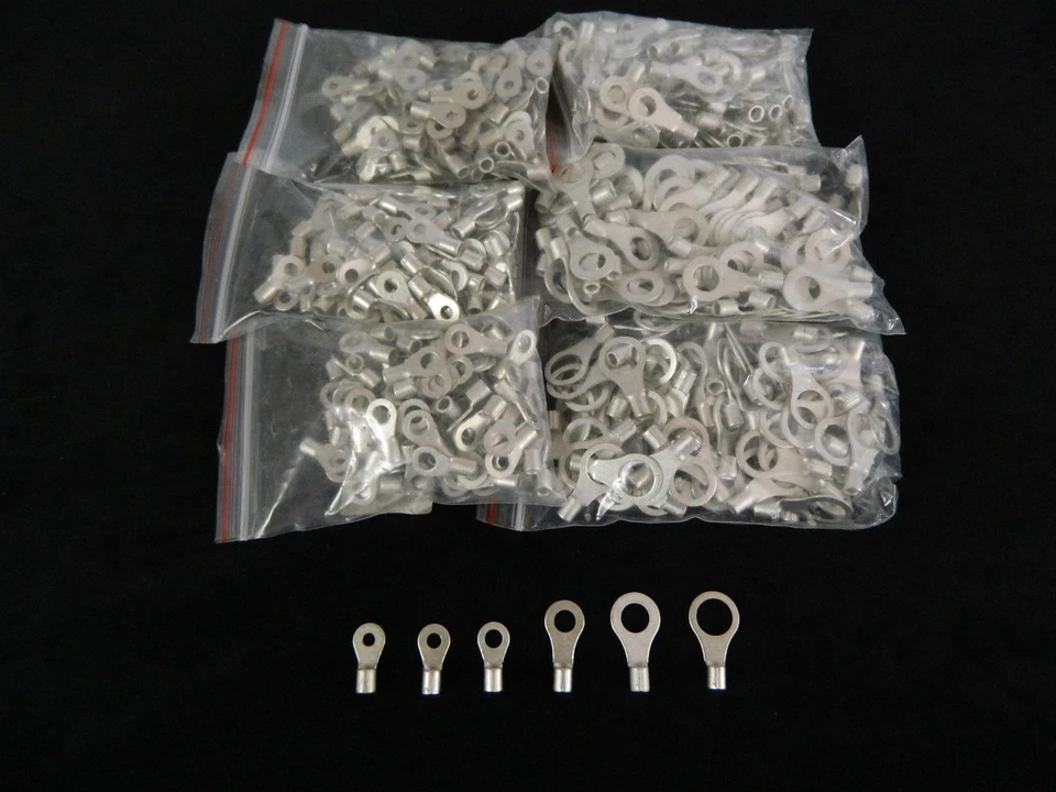 600 PK 18-22 GAUGE UNINSULATED RING CONNECTORS 100 PCS EA #6 #8 #10 1/4 5/16 3/8 - Image 1 of 4