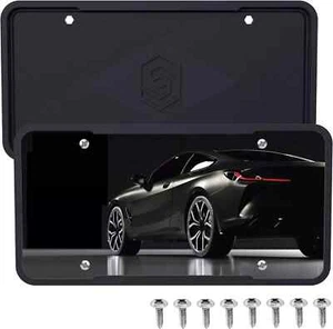 Silicone Black License Plate Frame Covers 2 Pack- Front and Back Car Plate Brack - Picture 1 of 2