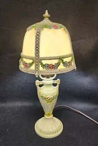 Antique Art Nouveau Caramel Slag Glass Table / Boudoir Lamp Cast Iron - Picture 1 of 7
