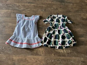 J Crew Crewcuts Two Girls Cotton Dresses Size 6 Apple Print, Blue White Stripes - Picture 1 of 12