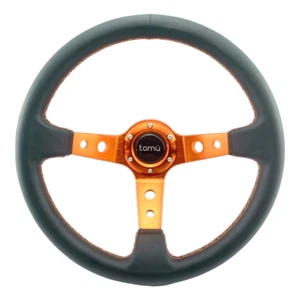 Tomü Ebisu Orange Spoke with Black Leather Steering Wheel Fit NRG Nardi Vertex - Picture 1 of 5