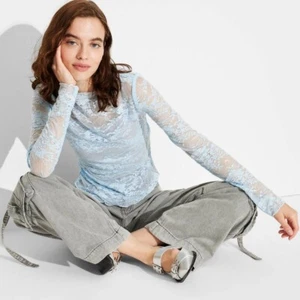 NWT Women's Long Sleeve Lace Sequin Top - Wild Fable™ Light Blue Medium - Picture 1 of 1