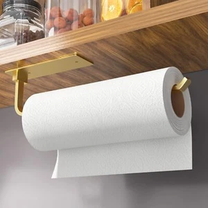 Paper Towel Holder - Self-Adhesive or Drilling, Gold, Upgraded Aluminum Kitchen - Picture 1 of 6