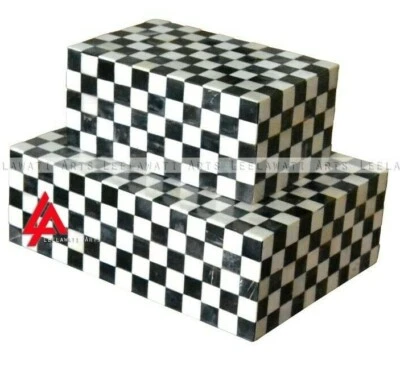 Black And White Bone Inlay Jewelry Storage Decorative Boxes - Image 1 of 3