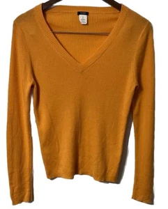 Y2K J.Crew Womens V Neck fitted Sweater Orange Medium 2004 Silk Cashmere Stretch - Picture 1 of 12