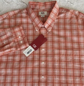 Cutter & Buck Button Up Shirt Mens 3XT Orange White Gingham - Picture 1 of 8
