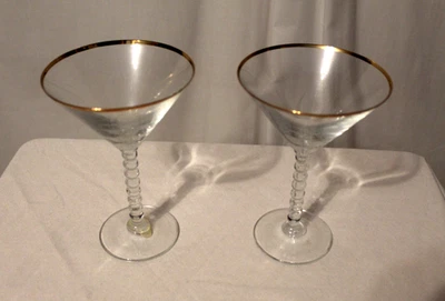 conjunto de 2 copos de martini Godinger Vogue 24 KT hastes de bola de aro dourado - Imagem 1 de 3