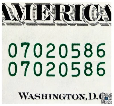 Same Matching Serial Number $1 Bill. Duplicate Serial Number. Unique Dollar. - Image 1 of 4