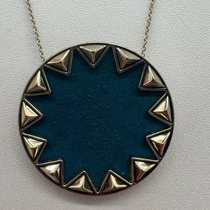 Vintage House of Harlow 1960 Teal Sunburst Pendant Necklace & Earrings Set Gold - Picture 1 of 13