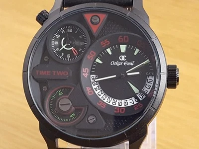 Mens Black Oskar Emil Rio Black Leather Multi Dial Military Dual Analog Watch - Imagem 1 de 4