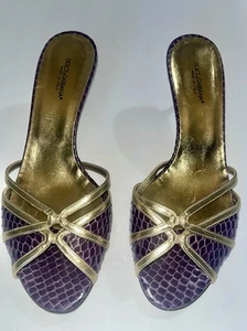 Dolce & Gabbana Vintage Snakeskin Burgundy Gold Kitten Heels Size 39/8.5 - Picture 1 of 8