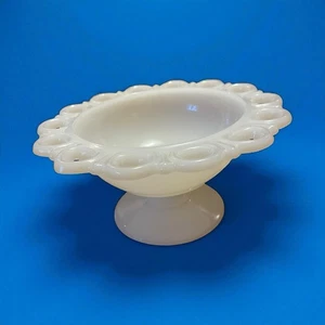 Anchor Hocking White Milk Glass Lace Edge Pedestal Candy Dish 7”X3.25” VTG - Picture 1 of 5