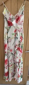 Lipsy Amy white print ruffle cross back straps maxi dress size 14 - Picture 1 of 11