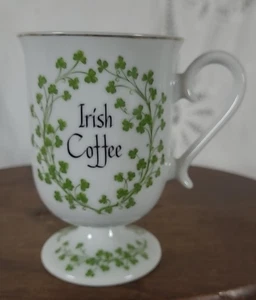 Irish Coffee Pedestal Mug Gold Details Four Leave Clover 8ozs Porcelain - Picture 1 of 13