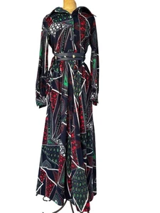 Maxi Vestido Manga Larga Estampado Azul Marino Años 70 MIZE MODE - Imagen 1 de 5