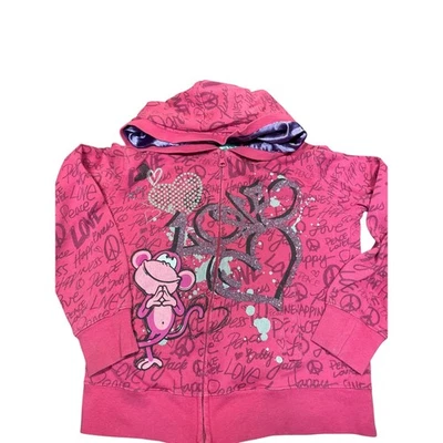 Sudadera con Capucha Bobby Jack Y2K Niña Rosa Paz Amor Felicidad Cremallera Talla M Foto 1 de 4