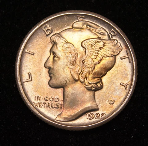 1929 Mercury Dime  Full Split Bands Cover