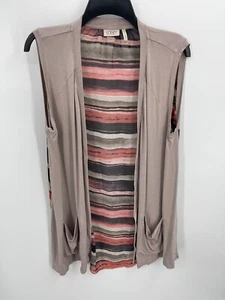 Logo Lori Goldstein Weste Damen Medium rosa gemischt Streifen Print offene Taschen - Bild 1 von 6