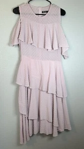 Nasty Gal Dress Womens Cold Shoulder Ruffle Dress Dusty Pink Sheer Size 8 Mid - Picture 1 of 5