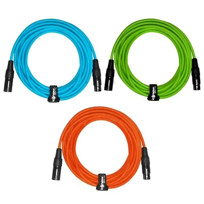 Cables Sure-Fit 10 pies azul, verde y naranja XLR macho a XLR hembra (paquete de 3) Foto 1 de 4