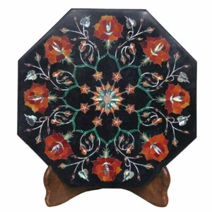 12" Marble side corner Table Inlay semi precious stones work Home garden Decor - Picture 1 of 4